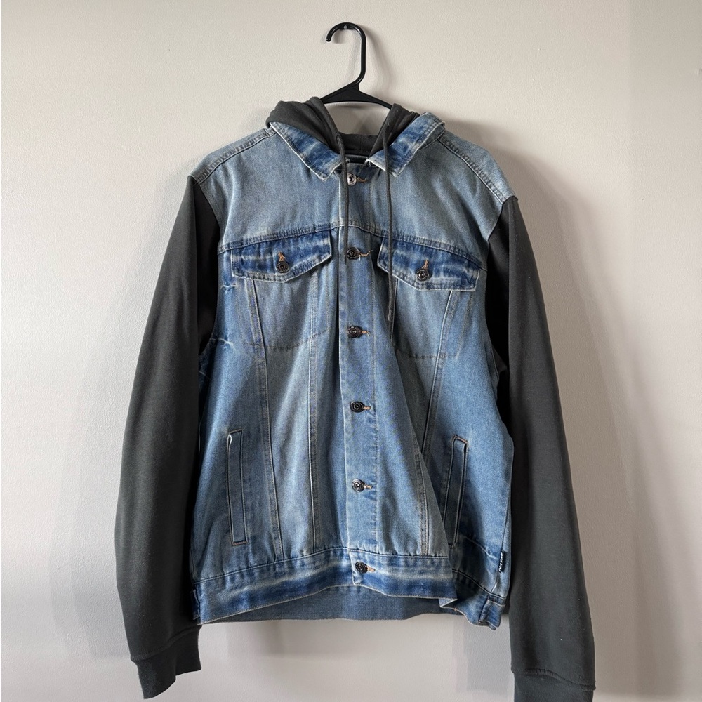 Denim Jacket with gray sleeves